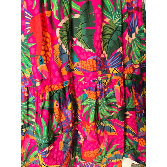 FARM Rio Painted Toucans Tiered Midi Colorful Dress Size Medium Vacation - Picture 7 of 10